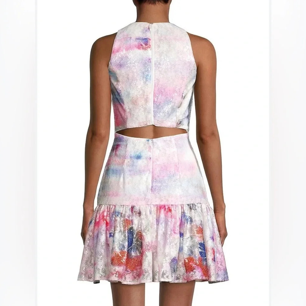 One33 Social Women’s Size 4 Pink Blue Floral Sequin Cutout Mini Dress New — image 2 of 8